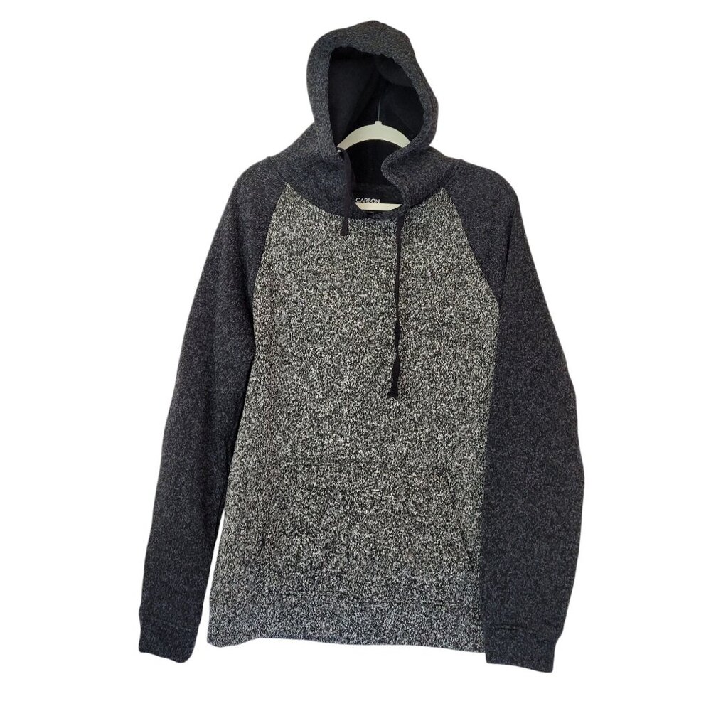Carbon Hoodie Mens L Black Heather Fleece Drawstring Kangaroo Pocket Polyester